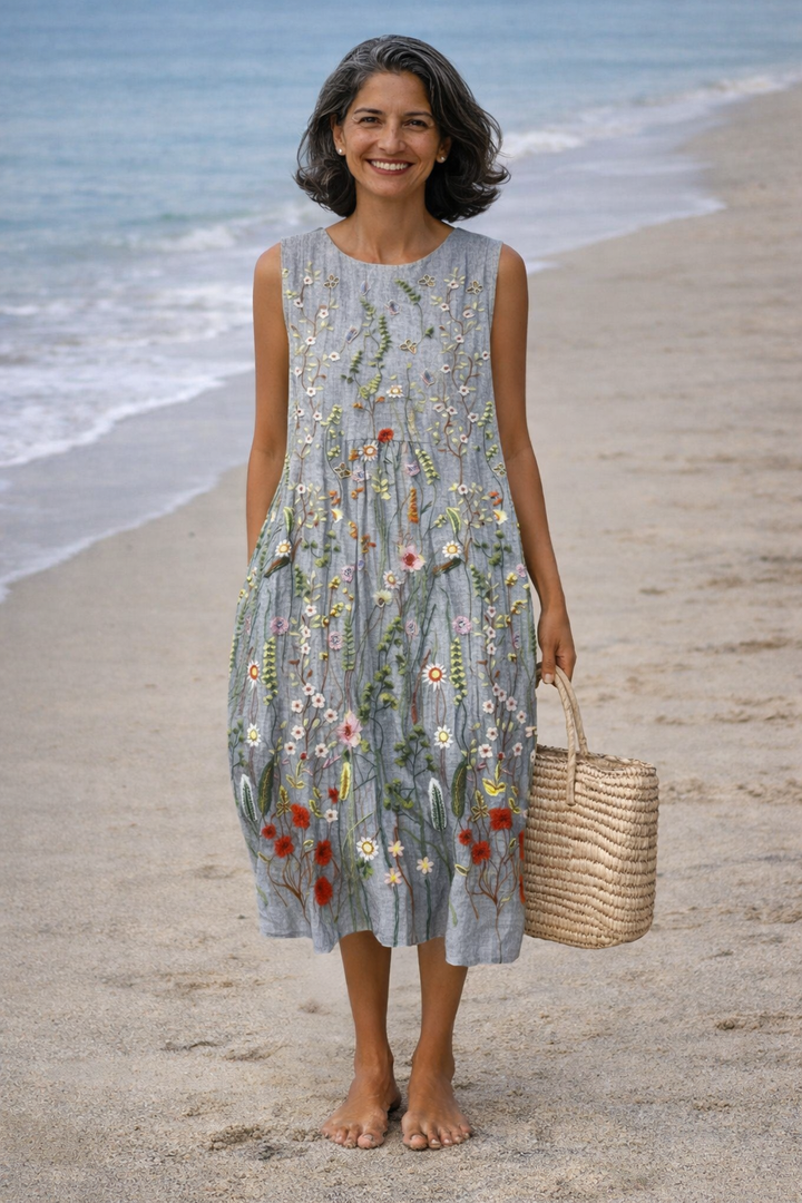 Cara | Vestido midi con flores silvestres