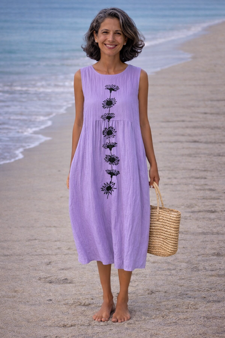 Emma | Vestido midi con flores violetas