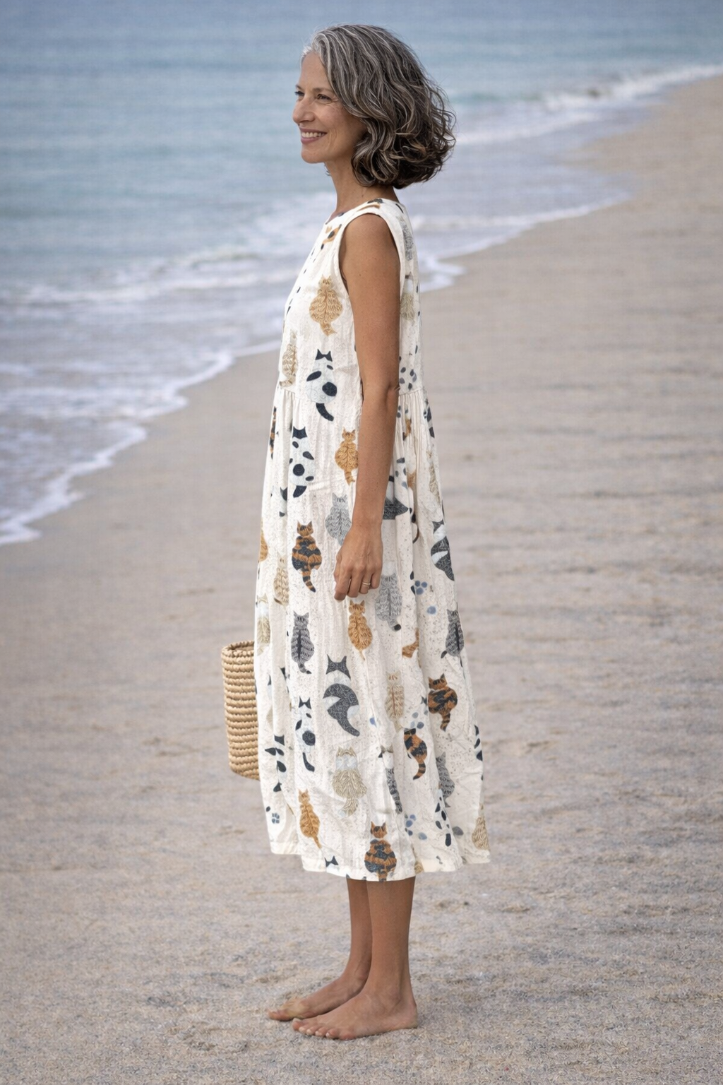 Alina | Vestido midi con estampado de gatos lindos