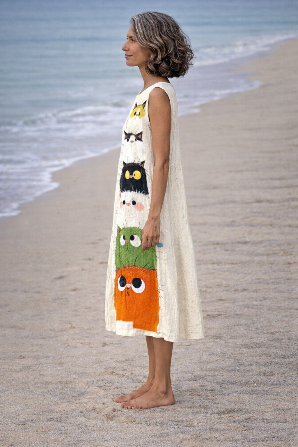 Zoé | Vestido midi con estampado de gato lindo