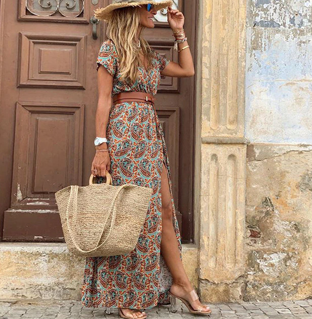 Luna | Vestido Maxi Boho con Escote en V