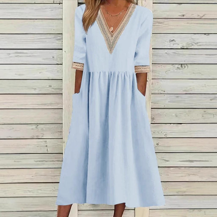 Olivia | Vestido Midi con Cuello de Encaje